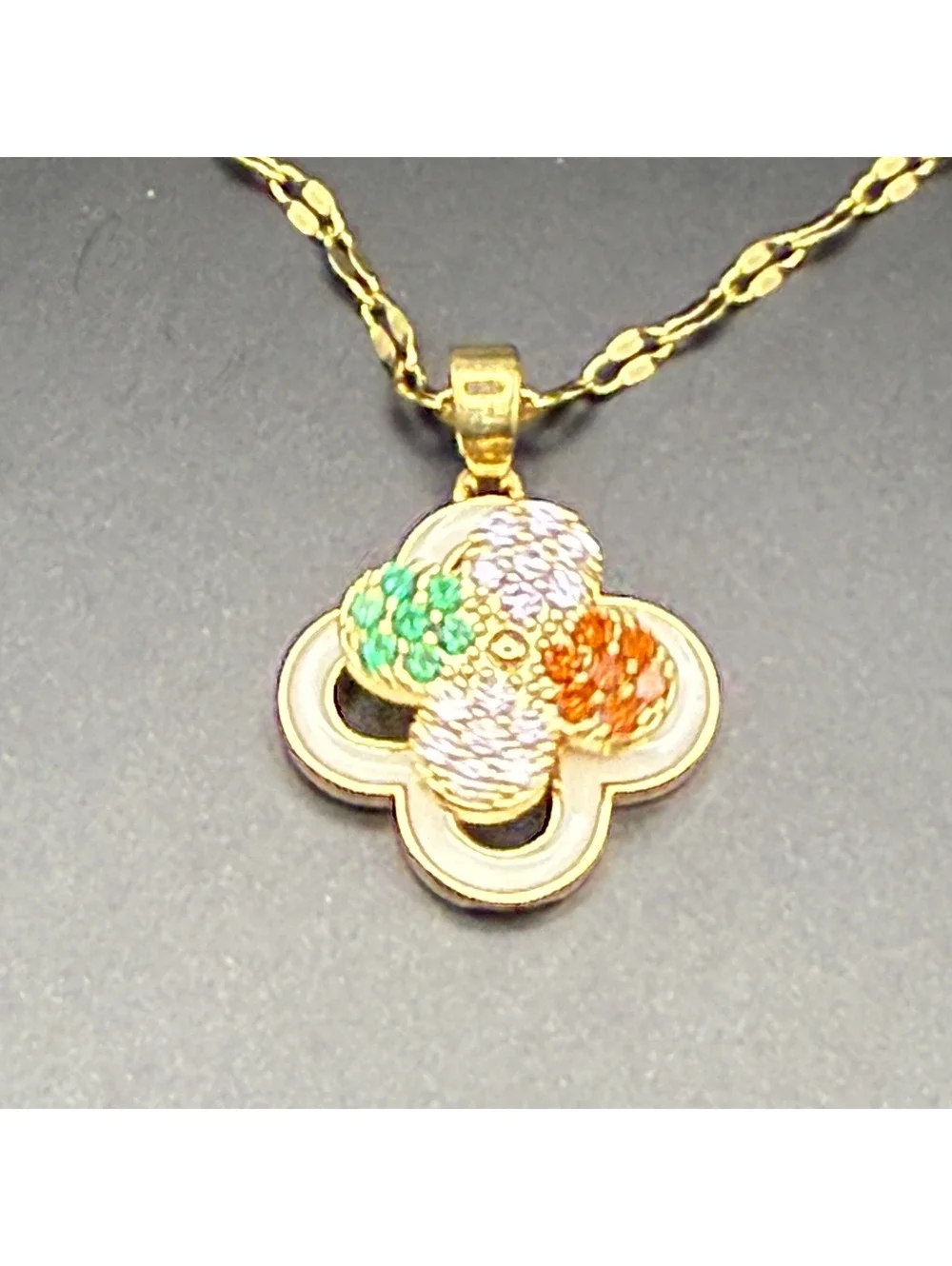 candy+clover Multi-color Pave Crystal Gold Tone Spinner Pendant w/free chain